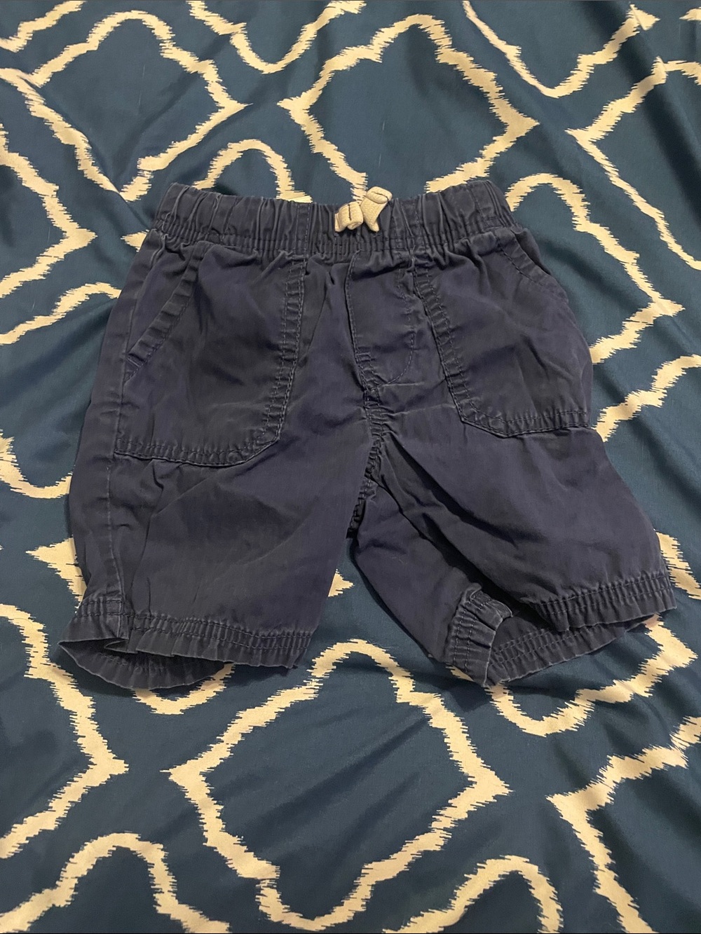 Navy Blue Elastic Waist Casual Shorts